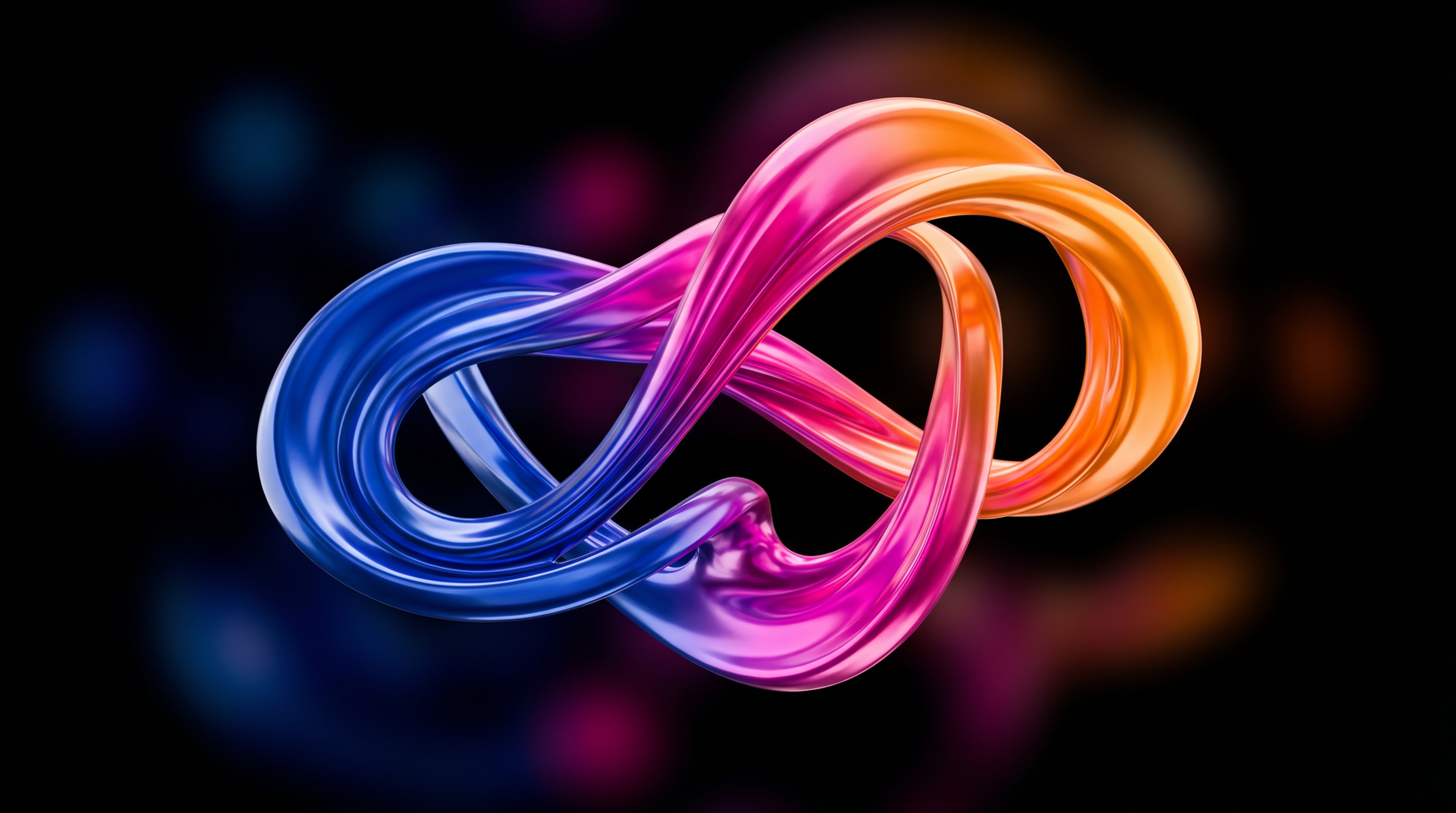 Abstract 3D sculpture in cobalt, magenta, and orange.